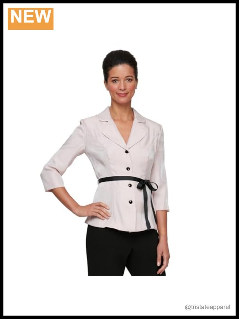 Women's Stretch Taffeta 3/4 Sleeve Blouse with Rhinestone Buttons Formal Shirt